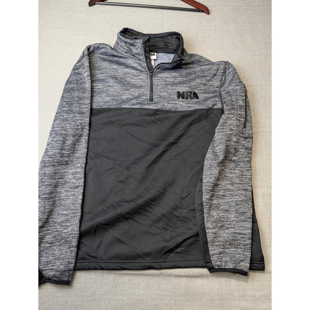 NRA Mens XL 1/4 Zip Pullover Gray Black Space Dye Performance Sleeve Pocket‎ Top